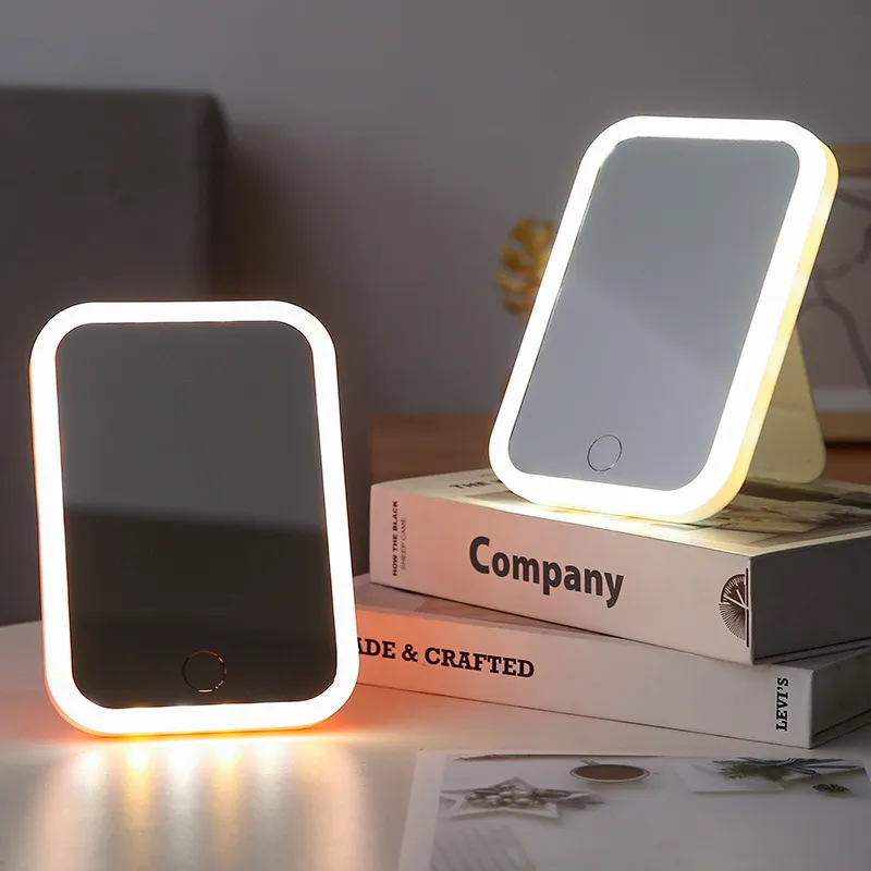 Sweet Pillow House LED Tricolor Square Desktop Portable Fill Light Mirror Make Up Mirrors-1