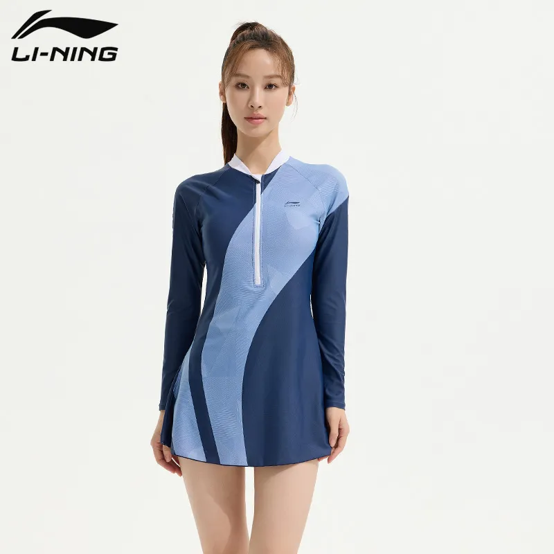 LINING Sports Fashion Collection One Piece Swimsuits Women's Blue Gray-4