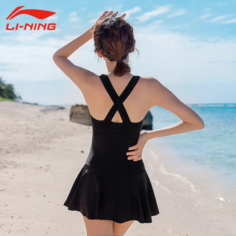 LiNing Sports Trend Series Swimming Sets Polyamide Elastane Polyester Beach Pool Women's Black-1