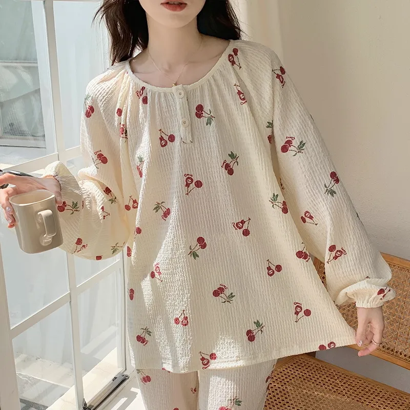 GRACEWELL Pajama Set Women's Champagne Cherry Floral-2
