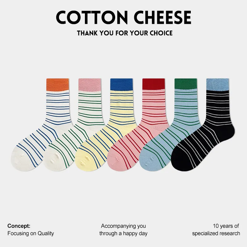 COTTON CHEESE Mid Calf Socks Women's 5 Pack-3