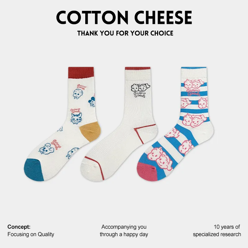 COTTON CHEESE Mid Calf Socks Women's 5 Pack-5