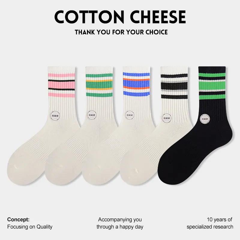 COTTON CHEESE Mid Calf Socks Unisex 5 Pack-2