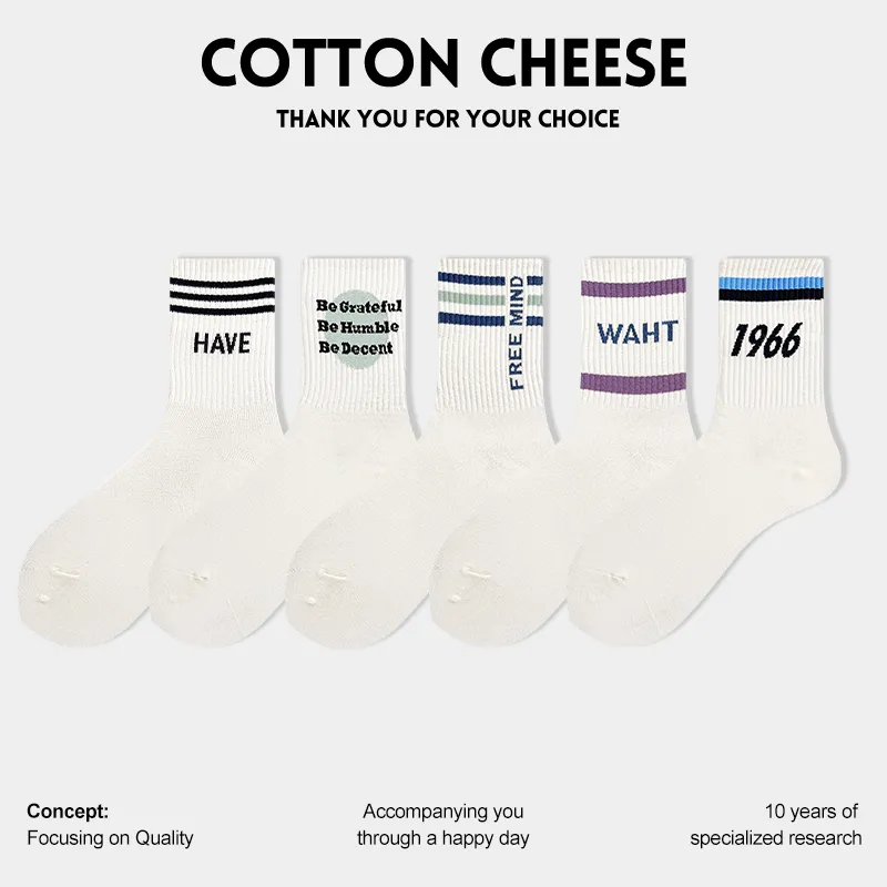 COTTON CHEESE Mid Calf Socks Unisex 5 Pack-2