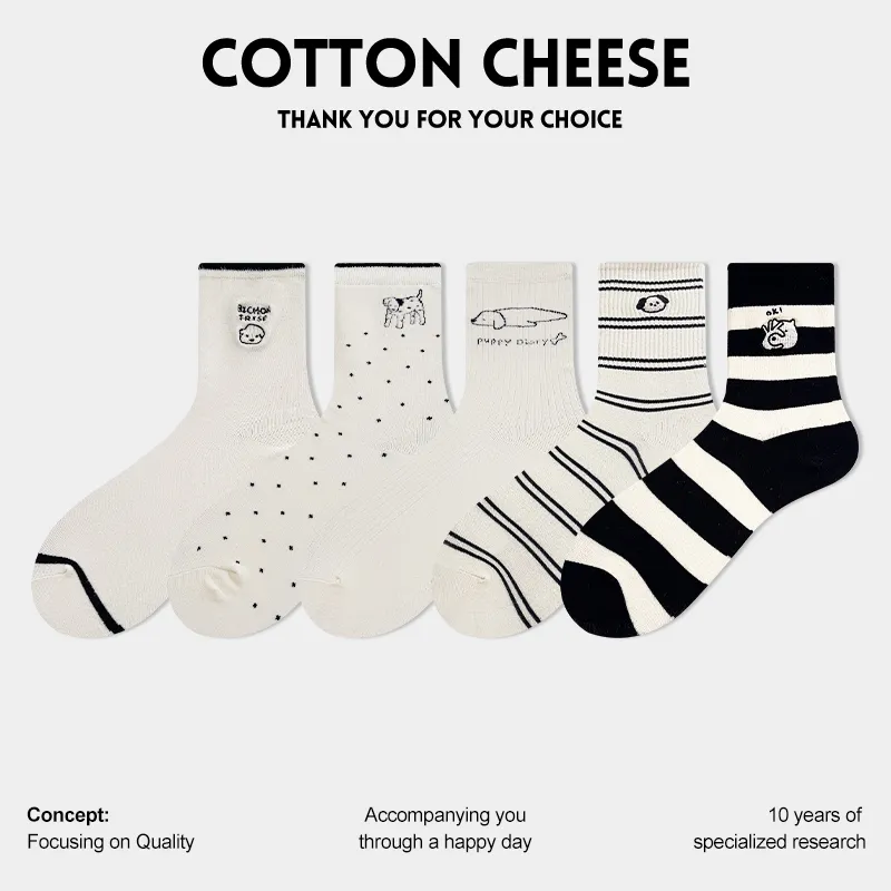 COTTON CHEESE Mid Calf Socks Women's 5 Pack-2