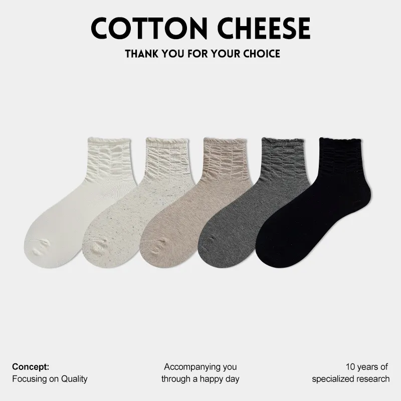 COTTON CHEESE Mid Calf Socks Women's 5 Pack-2