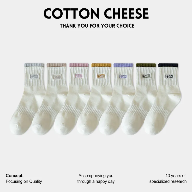 COTTON CHEESE Mid Calf Socks Women's 5 Pack-3