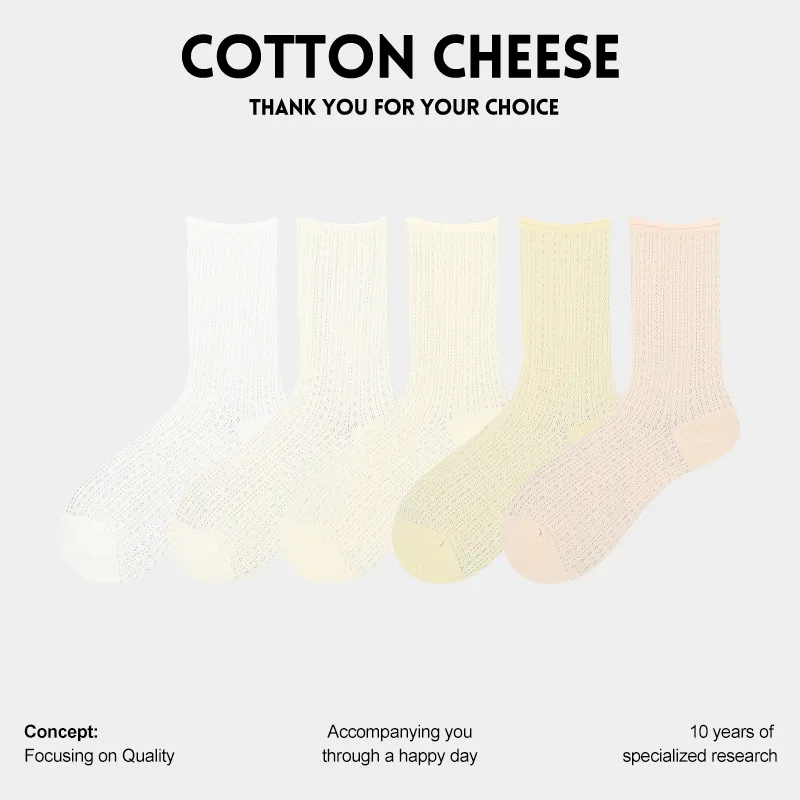 COTTON CHEESE Mid Calf Socks Women's 5 Pack-1