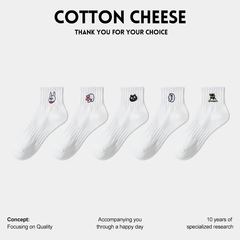 COTTON CHEESE Mid Calf Socks Men's 5 Pack-2