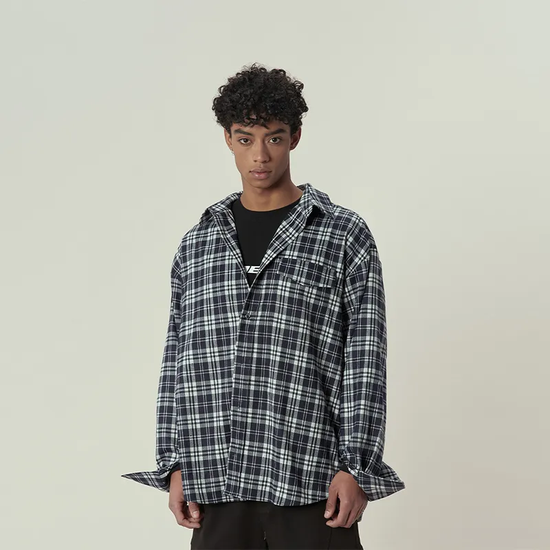 11ESTRANGER ASTRANGER Shirt Unisex Dark Blue Plaid-2