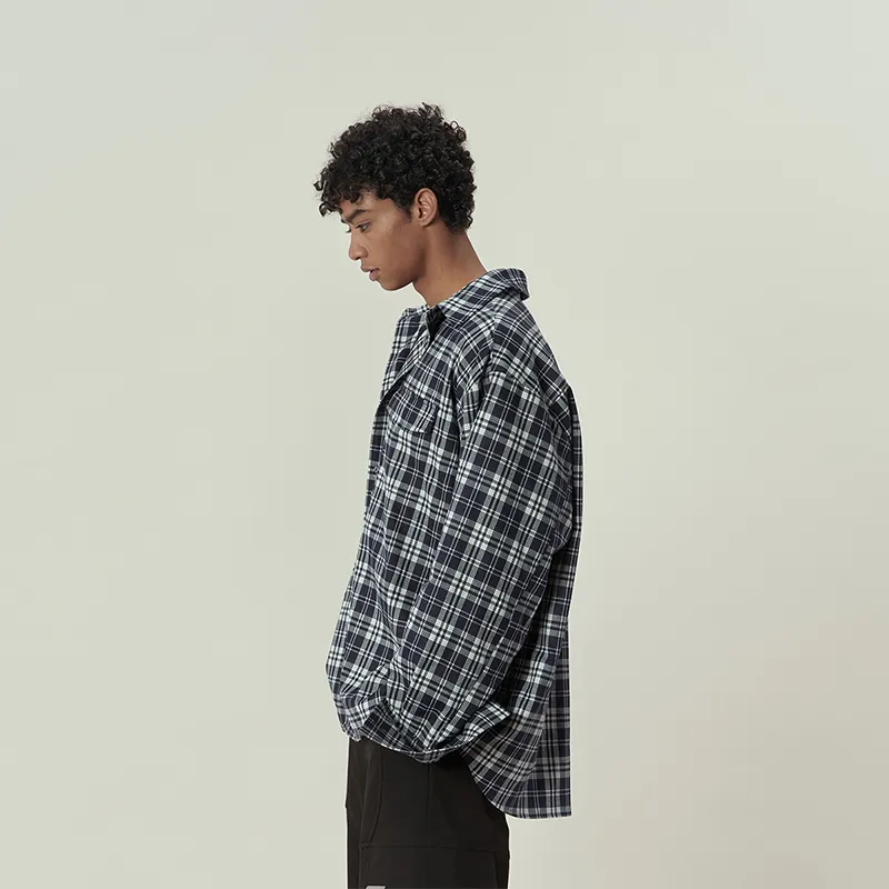 11ESTRANGER ASTRANGER Shirt Unisex Dark Blue Plaid-5
