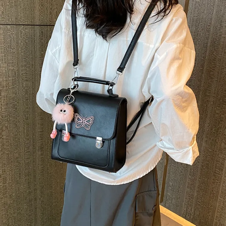 CORE BIRD PU Handbag Shoulder Bag Backpack Unisex Black/Silver/Coffee-4