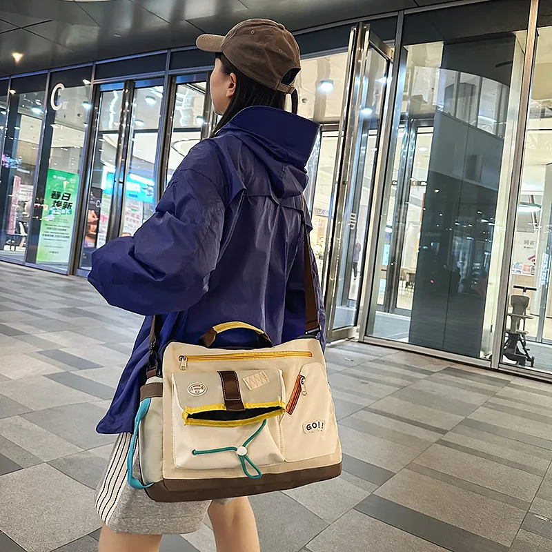 CORE BIRD Oxford Shoulder Bag, Crossbody Bag, Handbag Unisex White/Black-2