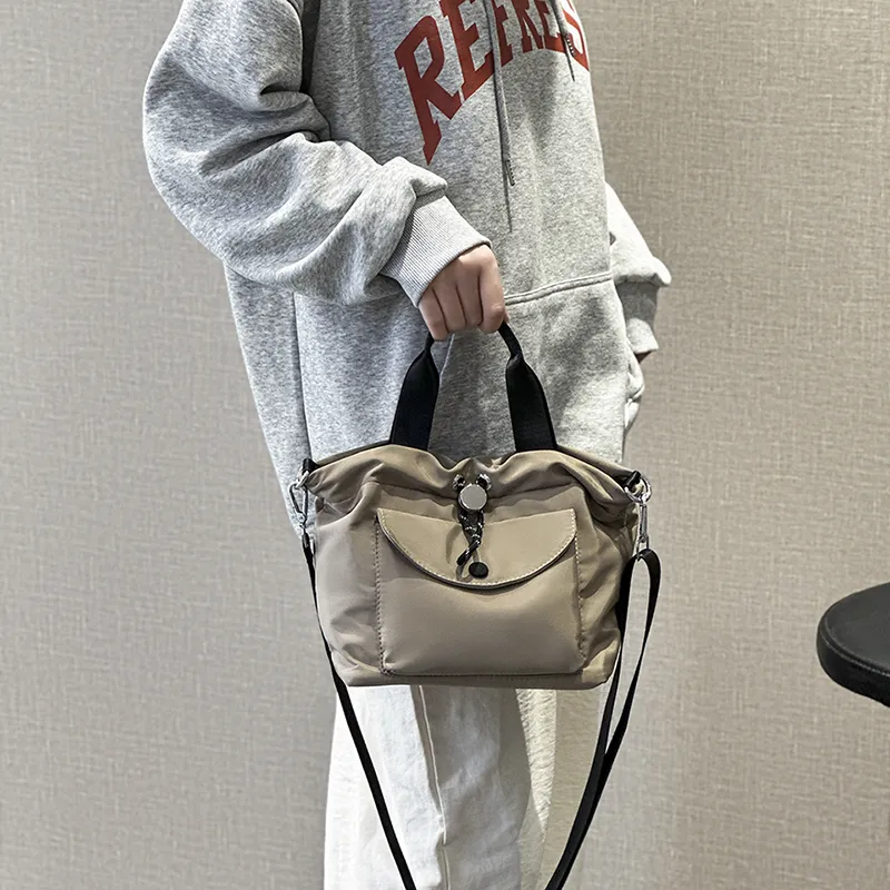 CORE BIRD Nylon Handbag Shoulder Bag Crossbody Bag Women's Black/Khaki-9