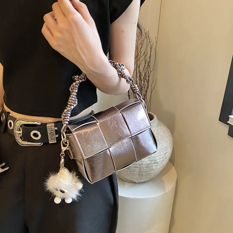 CORE BIRD PU Shoulder Bag Small Size Women's Light Gray/Silver-11