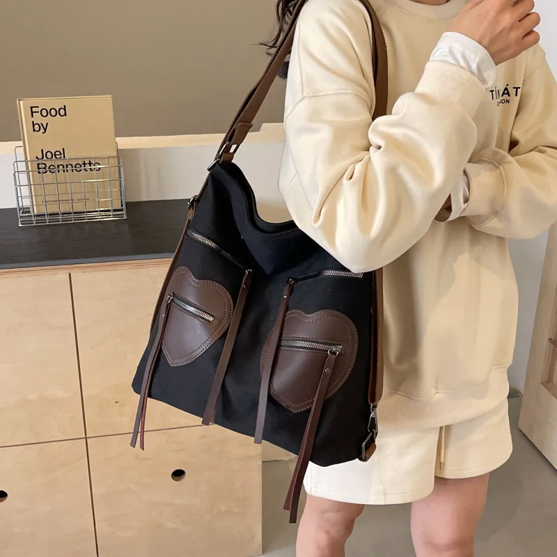 CORE BIRD Fabric Shoulder Bag Women's Ecru/Black/Khaki-7