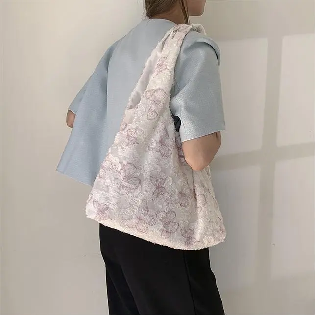 CORE BIRD Fabric Shoulder Bag Women's Ecru/Gray/Pink/Black-3