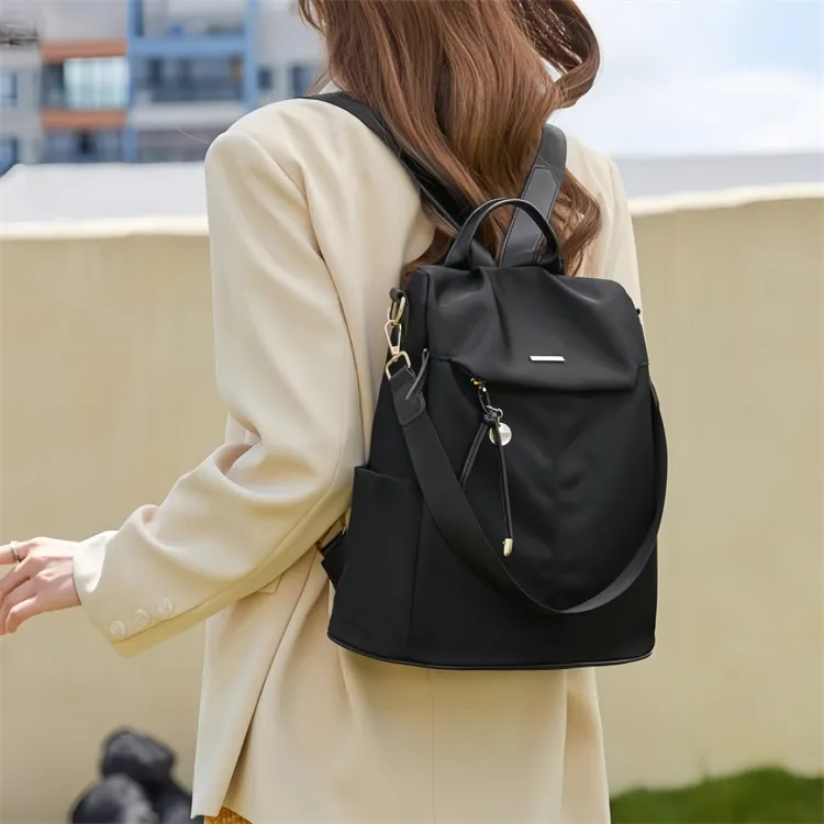 CORE BIRD Oxford Backpack Women's Black/Apricot/Leather Pink-5