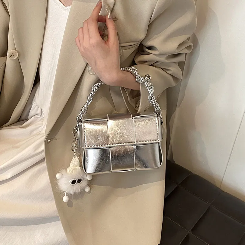 CORE BIRD PU Shoulder Bag Small Size Women's Light Gray/Silver-1