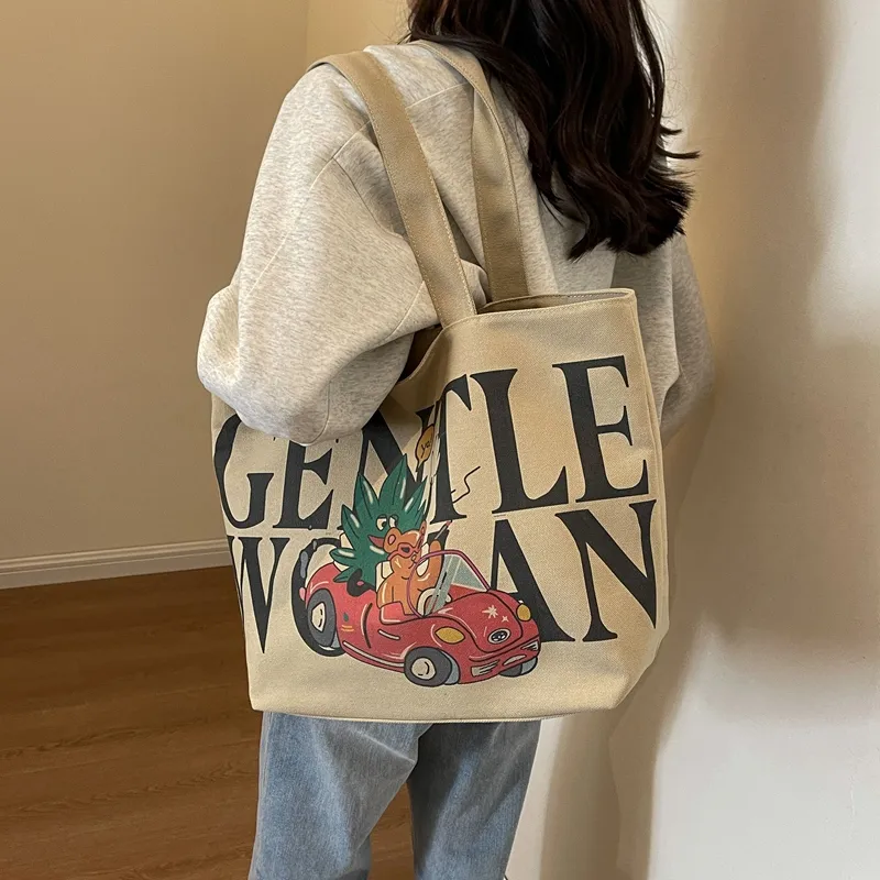 CORE BIRD Canvas Canvas Bag Tote Bag Shopping Bag Shoulder Bag Women's Ecru/Khaki-8