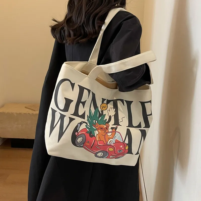 CORE BIRD Canvas Canvas Bag Tote Bag Shopping Bag Shoulder Bag Women's Ecru/Khaki-4