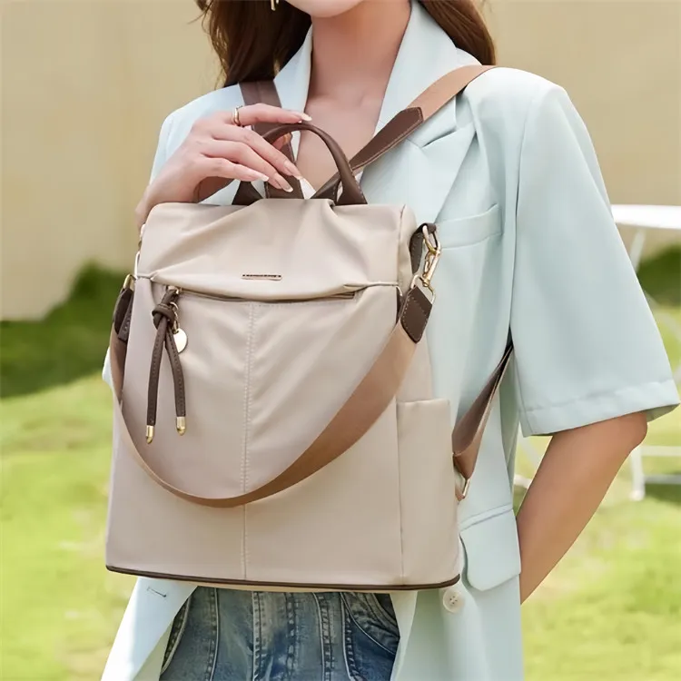CORE BIRD Oxford Backpack Women's Black/Apricot/Leather Pink-3