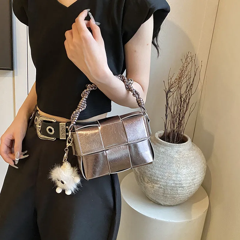 CORE BIRD PU Shoulder Bag Small Size Women's Light Gray/Silver-9