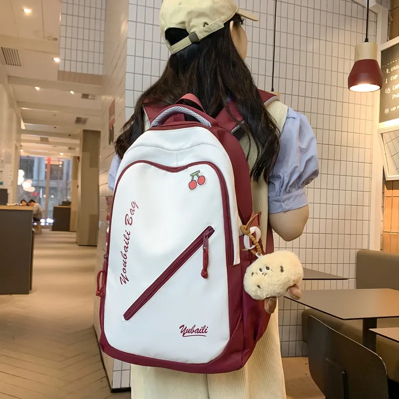 CORE BIRD Nylon Fabric Backpack Unisex Gray/Black/Burgundy/Green/Pink-8