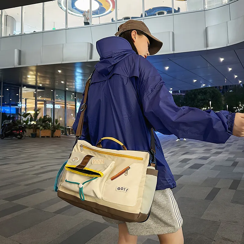 CORE BIRD Oxford Shoulder Bag, Crossbody Bag, Handbag Unisex White/Black-5