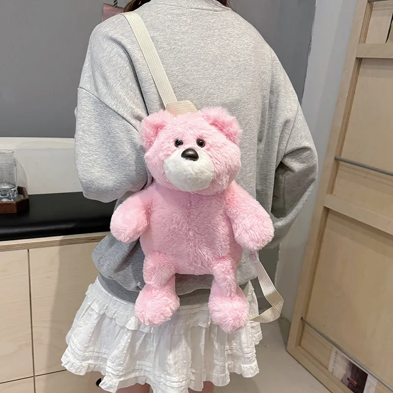 CORE BIRD Plush Backpack Women's Light Pink/Fuchsia/Gray/Brown-5