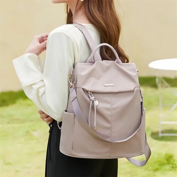 CORE BIRD Oxford Backpack Women's Black/Apricot/Leather Pink-8
