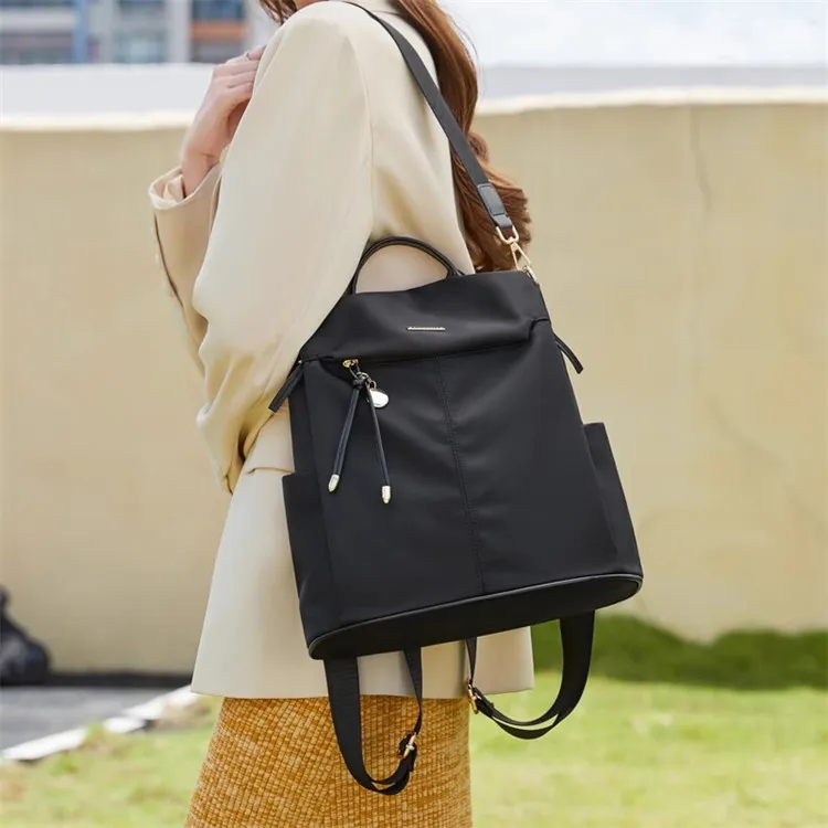 CORE BIRD Oxford Backpack Women's Black/Apricot/Leather Pink-6