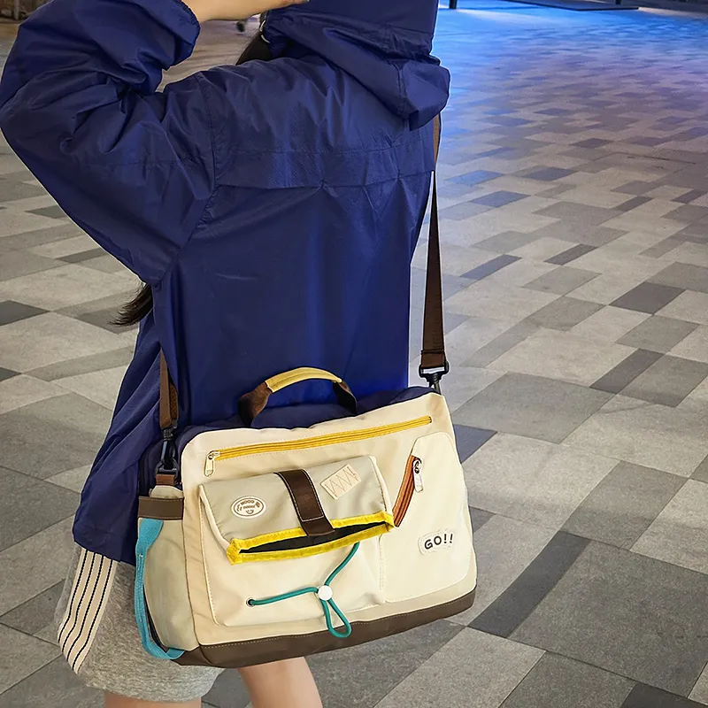 CORE BIRD Oxford Shoulder Bag, Crossbody Bag, Handbag Unisex White/Black-3