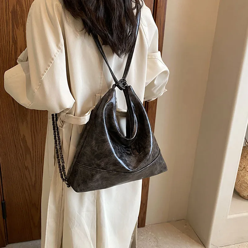 CORE BIRD PU Shoulder Bag Medium Size Women's Black/Coffee-6
