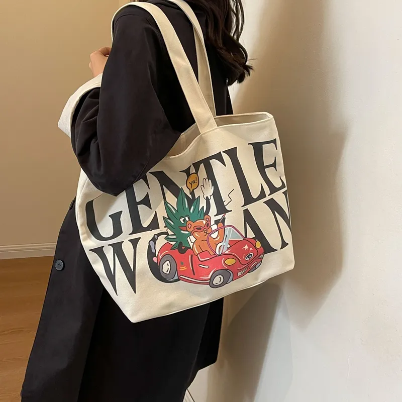 CORE BIRD Canvas Canvas Bag Tote Bag Shopping Bag Shoulder Bag Women's Ecru/Khaki-3