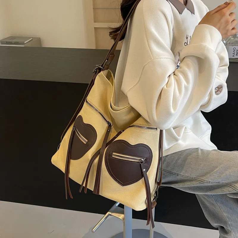 CORE BIRD Fabric Shoulder Bag Women's Ecru/Black/Khaki-15