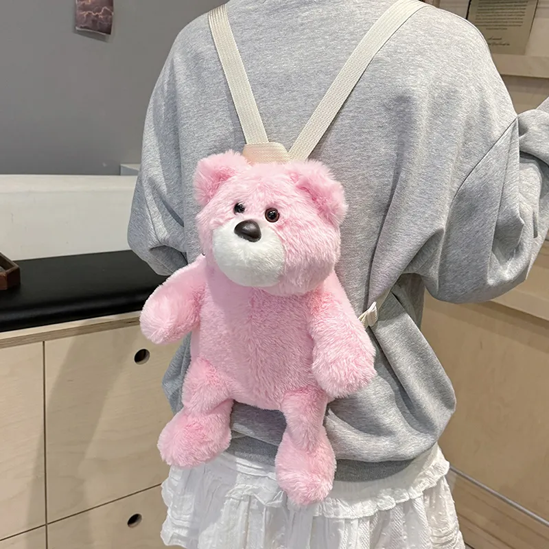 CORE BIRD Plush Backpack Women's Light Pink/Fuchsia/Gray/Brown-6