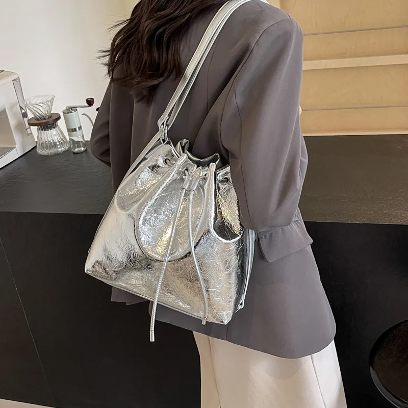 CORE BIRD PU Backpack Shoulder Bag Women's Black/Silver-5