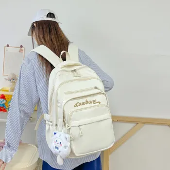 CORE BIRD Nylon Backpack Unisex Ecru/Beige Yellow/Blue Black