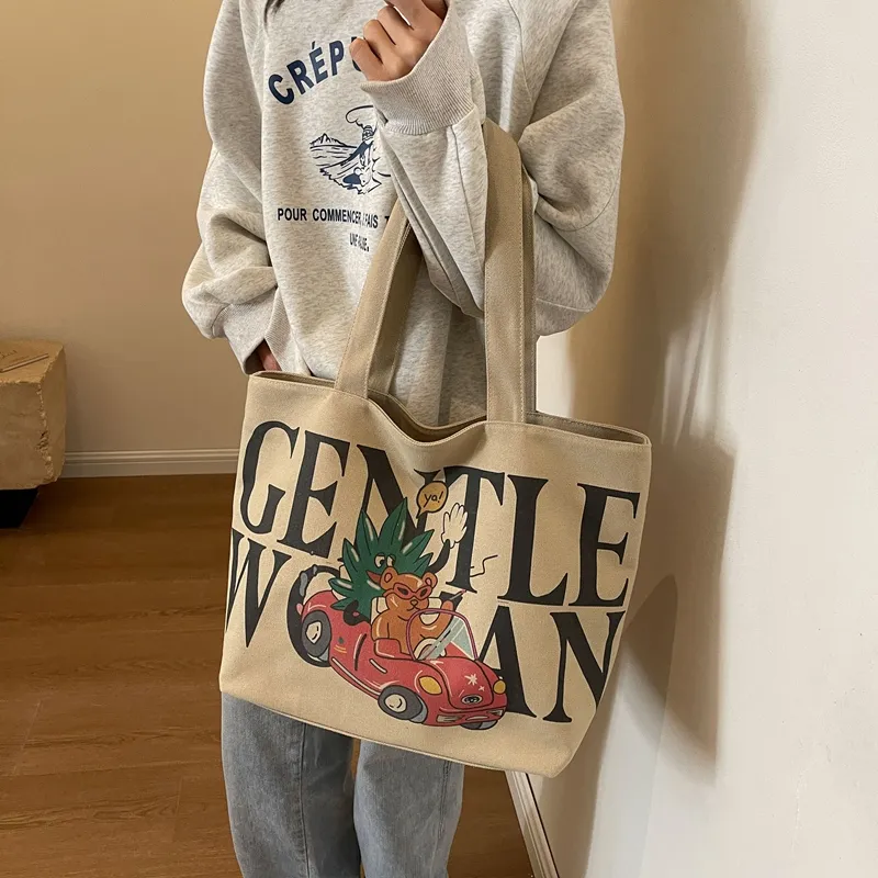 CORE BIRD Canvas Canvas Bag Tote Bag Shopping Bag Shoulder Bag Women's Ecru/Khaki-9