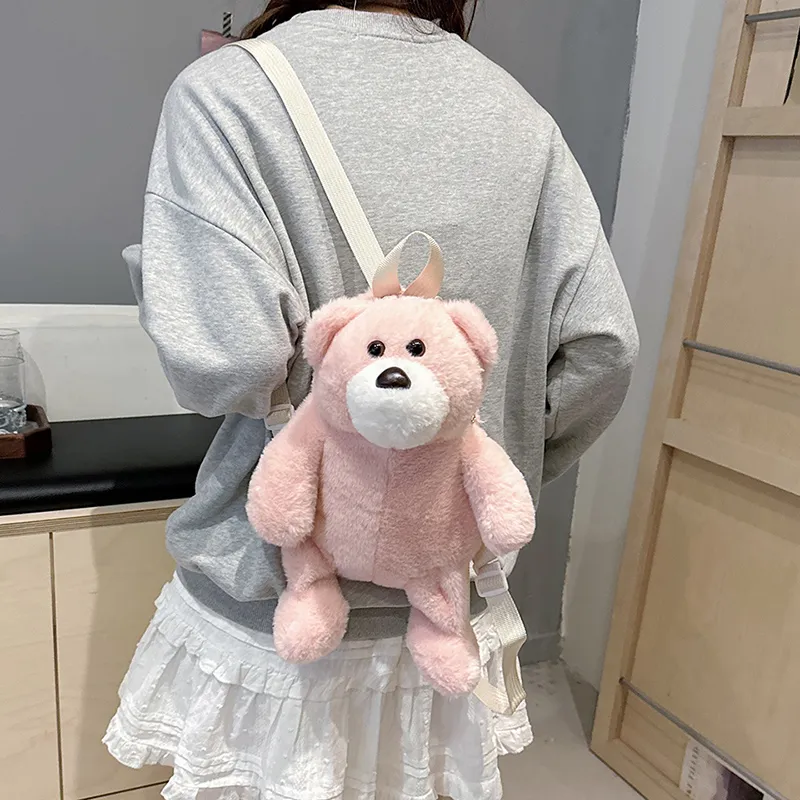 CORE BIRD Plush Backpack Women's Light Pink/Fuchsia/Gray/Brown-4