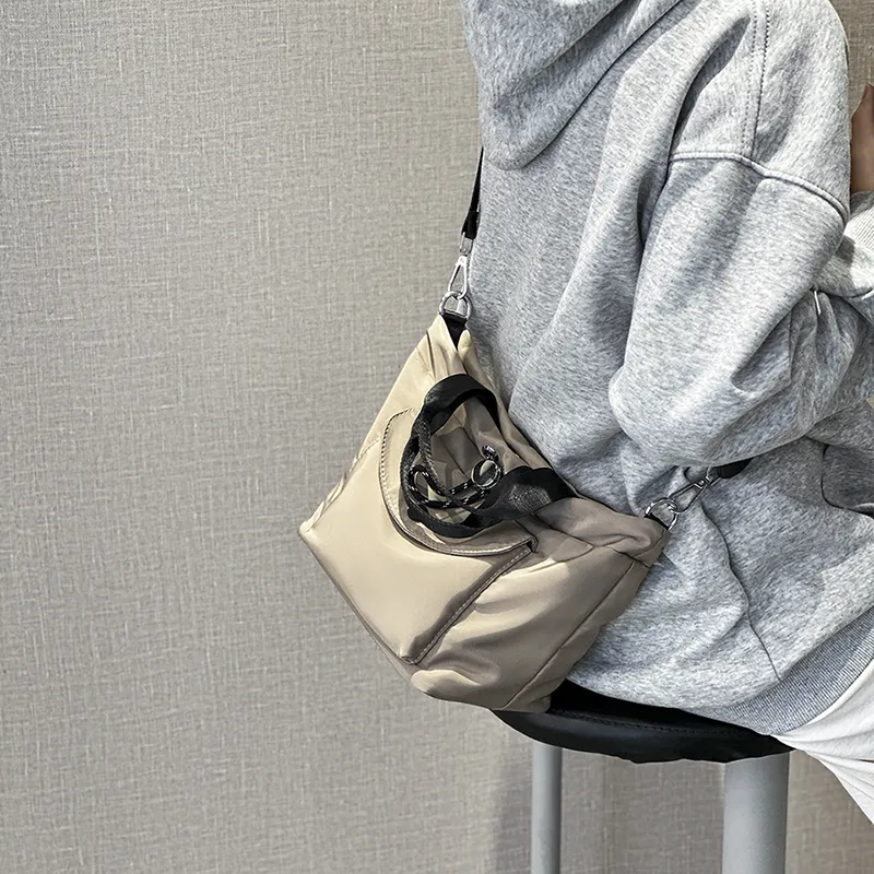 CORE BIRD Nylon Handbag Shoulder Bag Crossbody Bag Women's Black/Khaki-7