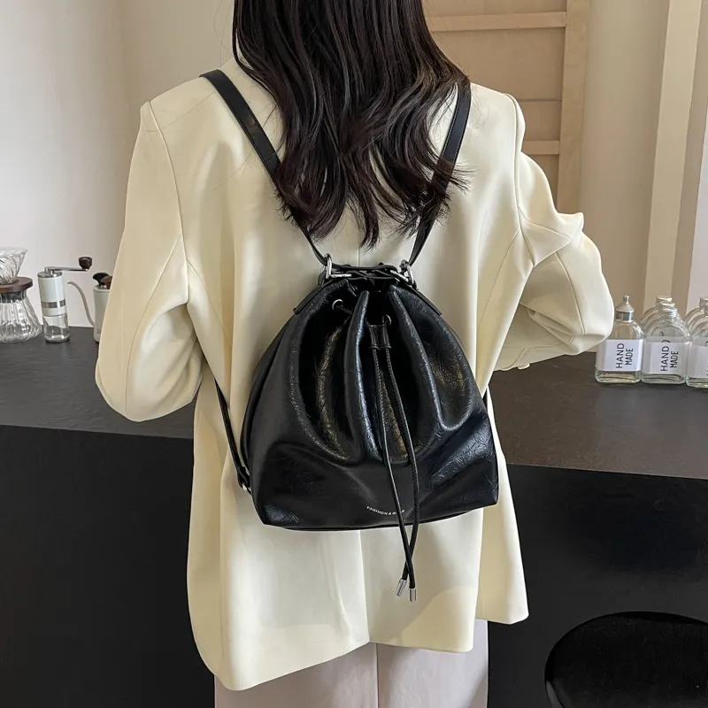 CORE BIRD PU Backpack Shoulder Bag Women's Black/Silver-15