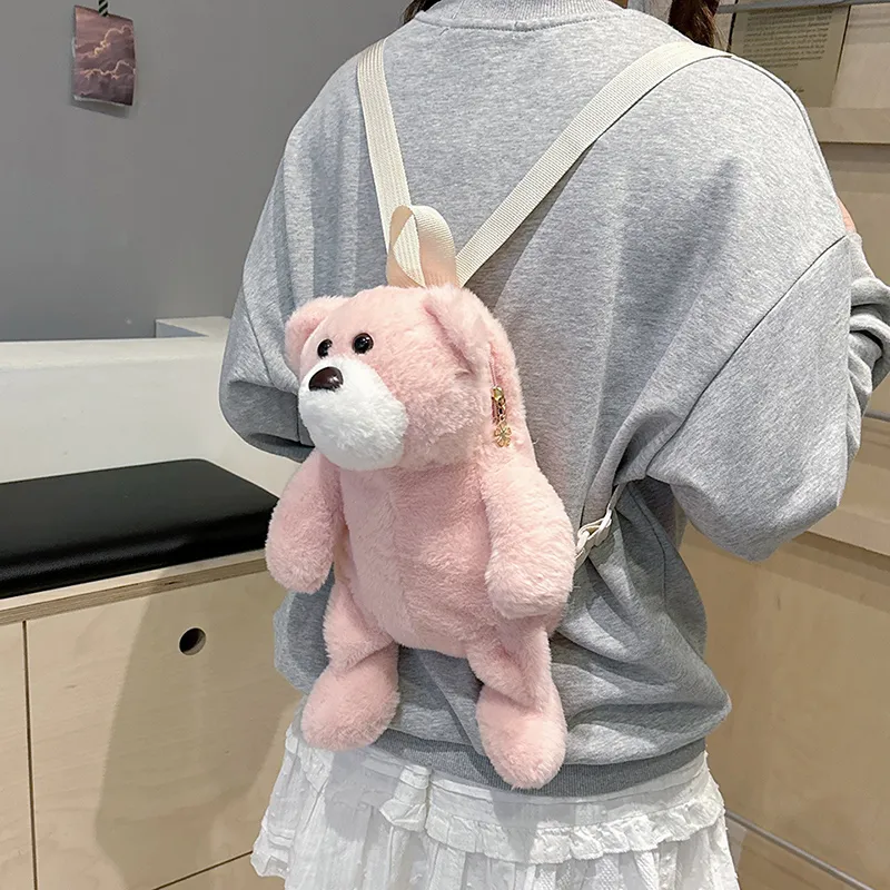 CORE BIRD Plush Backpack Women's Light Pink/Fuchsia/Gray/Brown-1