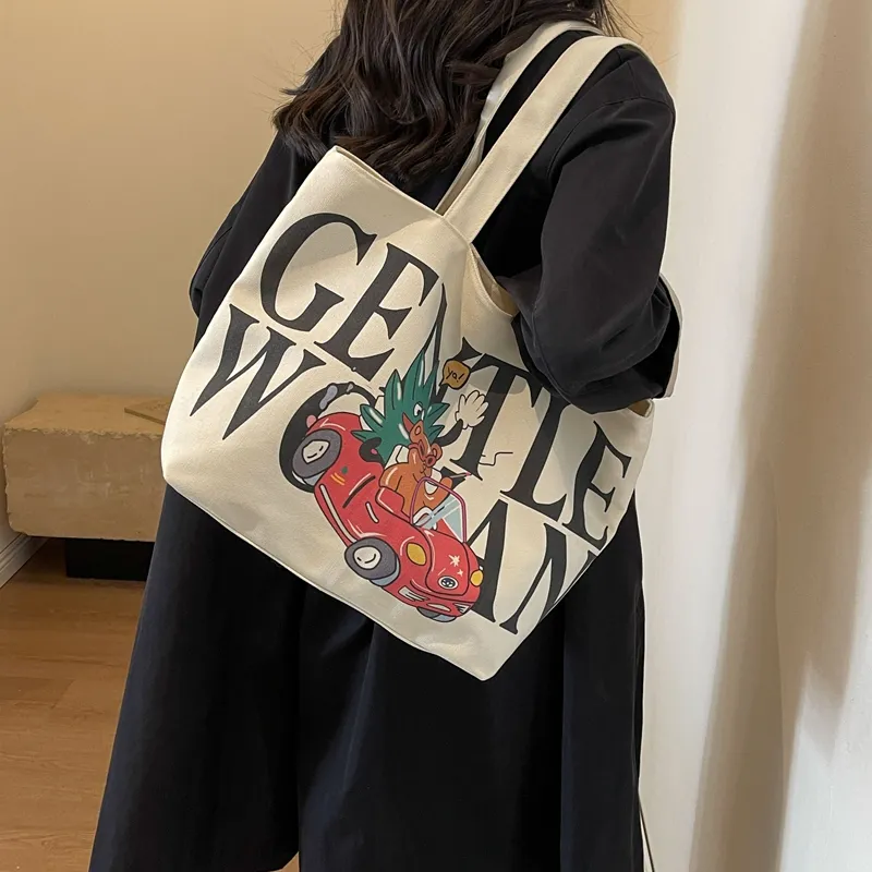 CORE BIRD Canvas Canvas Bag Tote Bag Shopping Bag Shoulder Bag Women's Ecru/Khaki-1