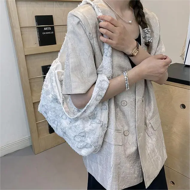 CORE BIRD Fabric Shoulder Bag Women's Ecru/Gray/Pink/Black-13