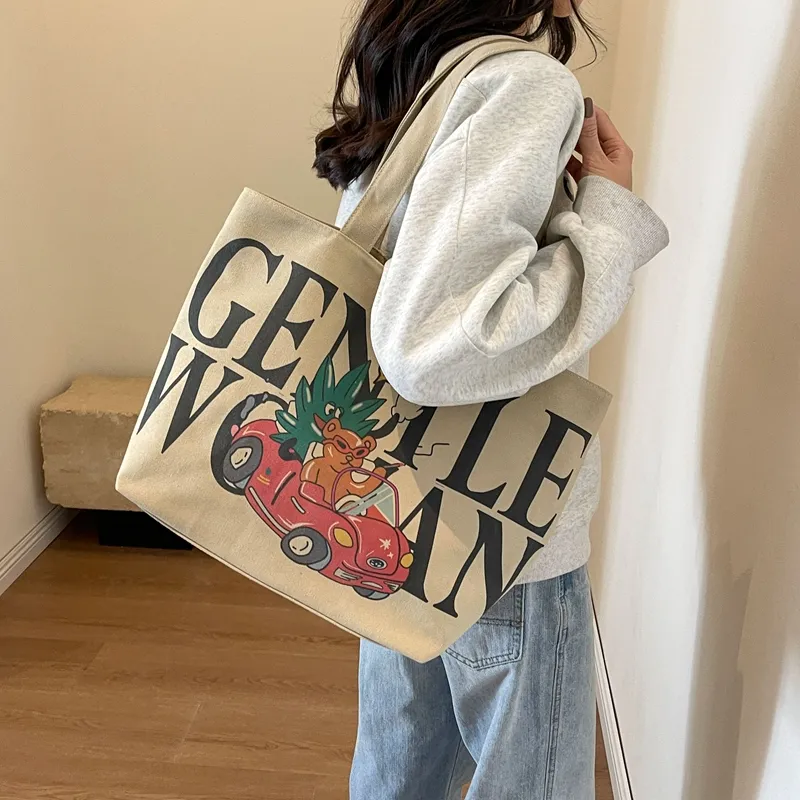 CORE BIRD Canvas Canvas Bag Tote Bag Shopping Bag Shoulder Bag Women's Ecru/Khaki-6