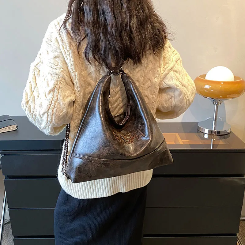 CORE BIRD PU Shoulder Bag Medium Size Women's Black/Coffee-2