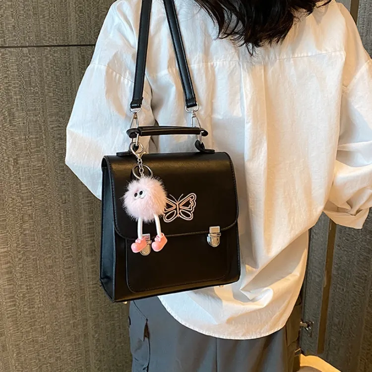 CORE BIRD PU Handbag Shoulder Bag Backpack Unisex Black/Silver/Coffee-5