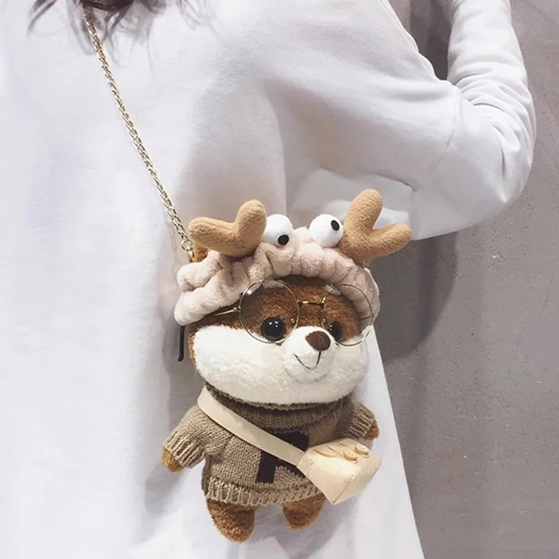 CORE BIRD Plush Crossbody Bag Women's Khaki/Light Blue/Coffee/Dark Blue-1